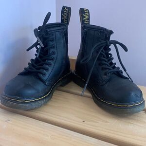 Dr. Martens Leather Combat Boots Black Kids Size 8 Zipper Laces